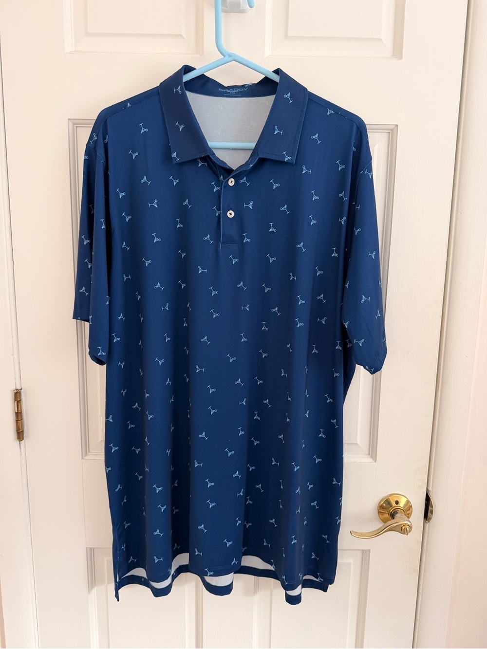 Men's Navy Polo with Light Blue Micro Print